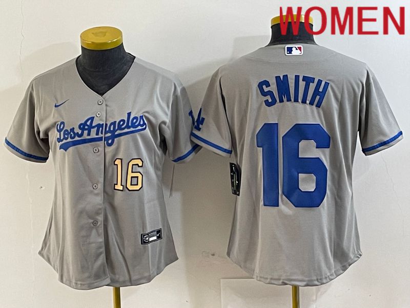 Women Los Angeles Dodgers #16 Smith Grey Game Nike 2024 MLB Jersey style 3